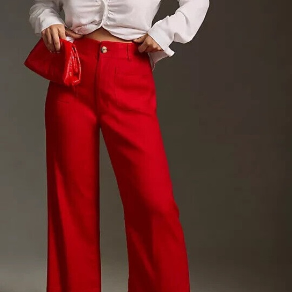The Colette Cropped Wide-Leg pants by Maeve in Bright Red